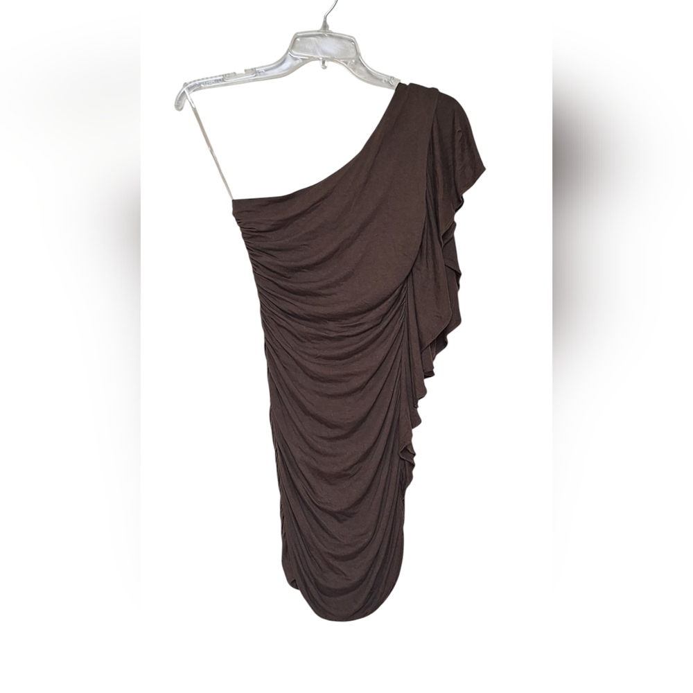 Forever 21 Ruched Ruffle Dress Asymmetric Olive Jersey Mini One Shoulder Women S